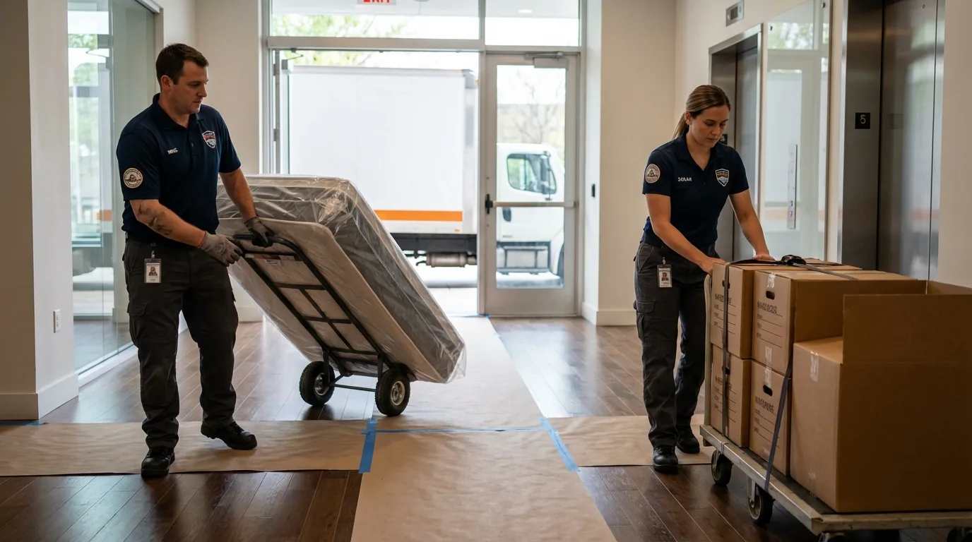 Professional apartment movers loading elevator in Pennsauken, NJ